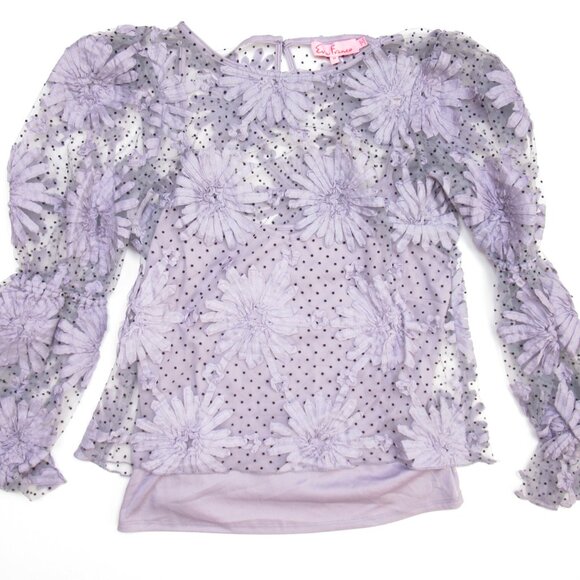 Anthropologie Eva Franco Lace Floral Blouse Purple M - Picture 4 of 10